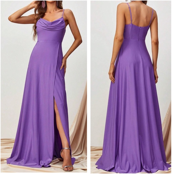 Luxe Satin Draped Party Formal Prom Wedding maxi Dress - Picture 5 of 7